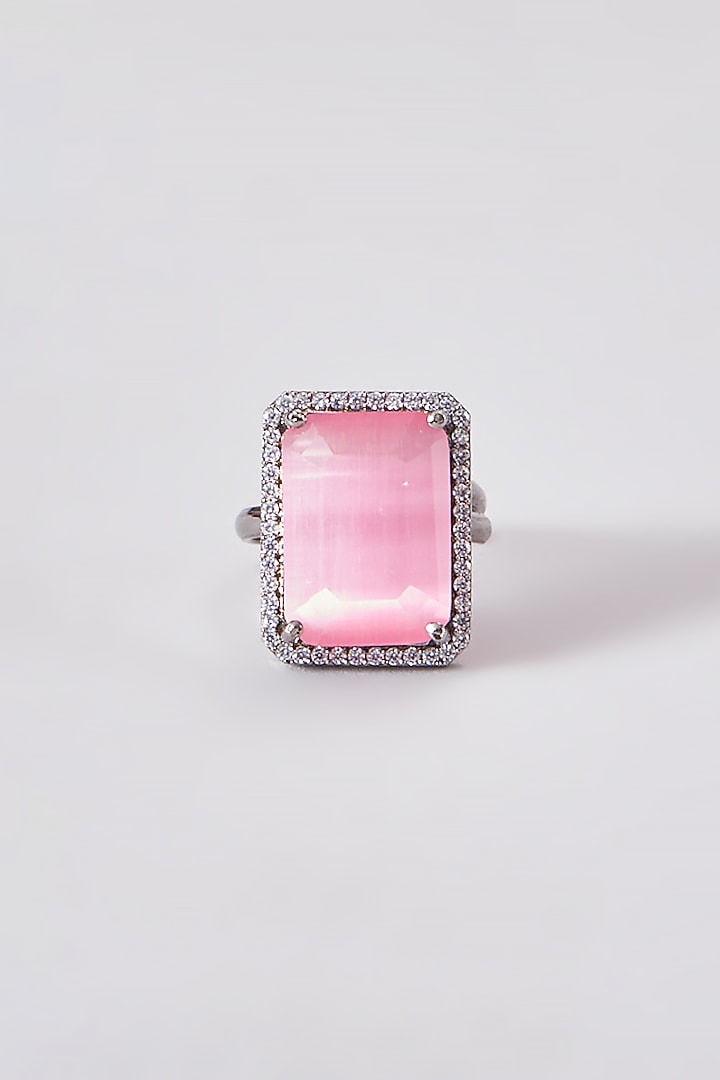 White Finish Zircon & Pink Stone Ring by Aster at Pernia's Pop Up Shop