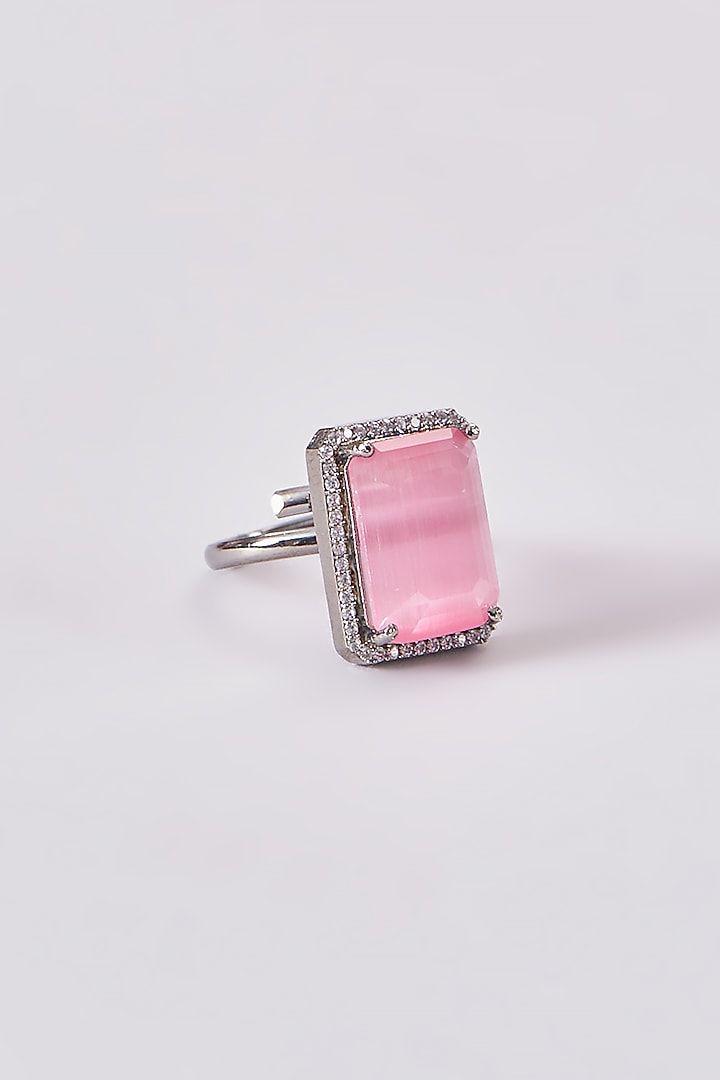 White Finish Zircon & Pink Stone Ring by Aster at Pernia's Pop Up Shop