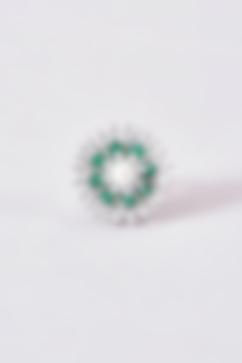 White Finish Zircon & Green Stone Ring by Aster at Pernia's Pop Up Shop
