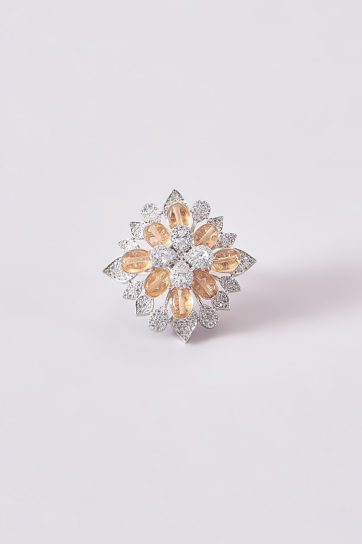 White Finish Zircon & Yellow Stone Ring by Aster at Pernia's Pop Up Shop