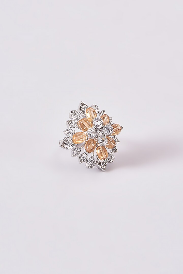 White Finish Zircon & Yellow Stone Ring by Aster at Pernia's Pop Up Shop