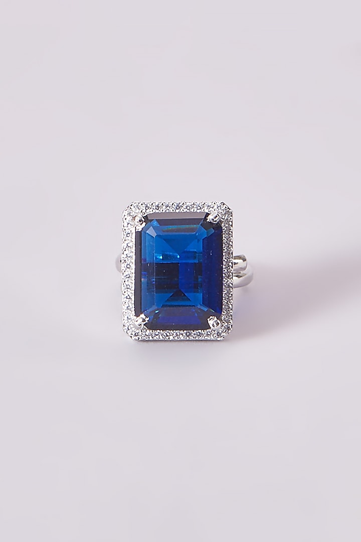 White Finish Zircon & Blue Stone Ring by Aster at Pernia's Pop Up Shop