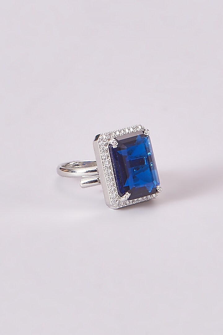 White Finish Zircon & Blue Stone Ring by Aster at Pernia's Pop Up Shop
