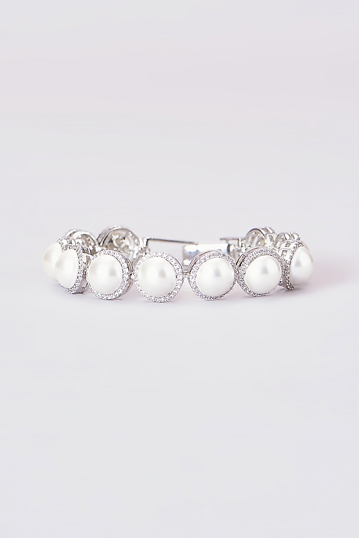 White Finish Zircon & Pearl Bracelet by Aster at Pernia's Pop Up Shop