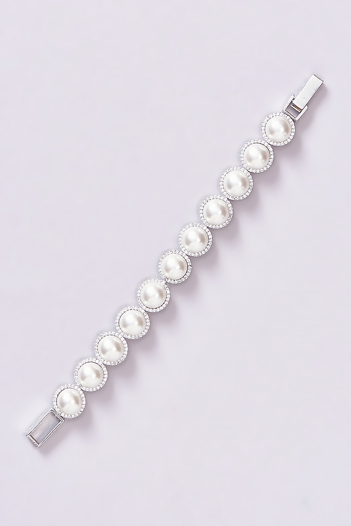 White Finish Zircon & Pearl Bracelet by Aster at Pernia's Pop Up Shop