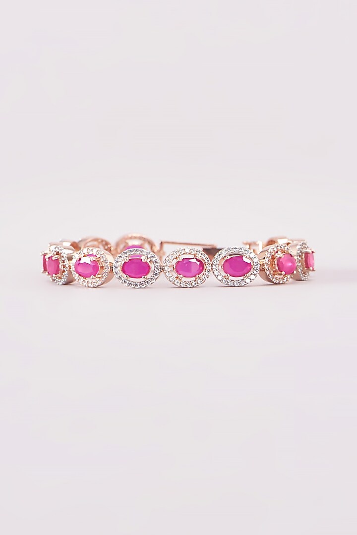 Rose Gold Finish Zircon & Pink Stone Bracelet by Aster at Pernia's Pop Up Shop