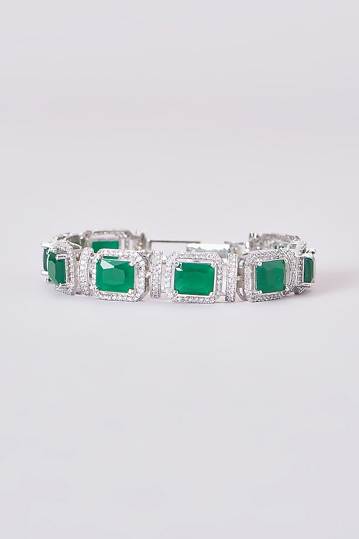 White Finish Zircon & Green Stone Bracelet by Aster at Pernia's Pop Up Shop