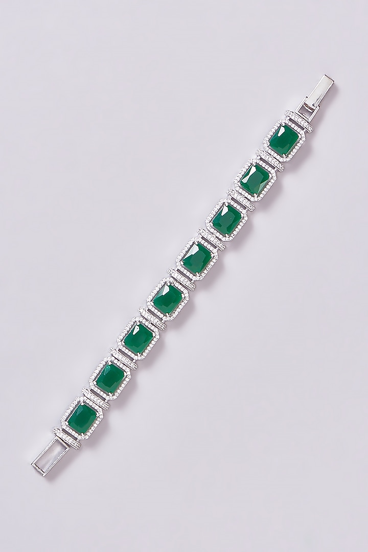 White Finish Zircon & Green Stone Bracelet by Aster at Pernia's Pop Up Shop