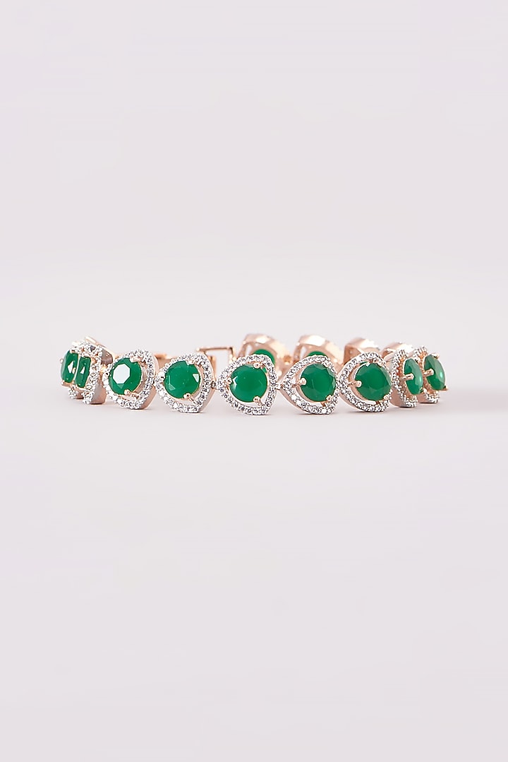 Rose Gold Finish Zircon & Green Stone Bracelet by Aster at Pernia's Pop Up Shop