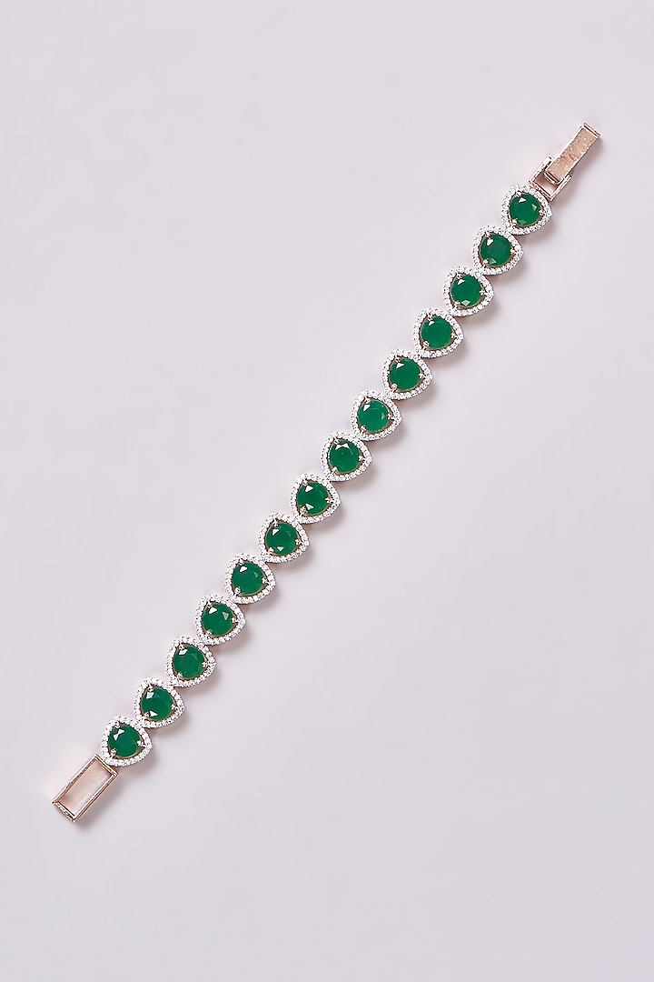 Rose Gold Finish Zircon & Green Stone Bracelet by Aster