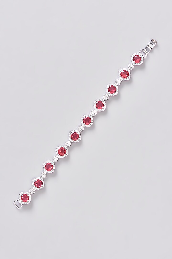White Finish Zircon & Red Stone Bracelet by Aster at Pernia's Pop Up Shop