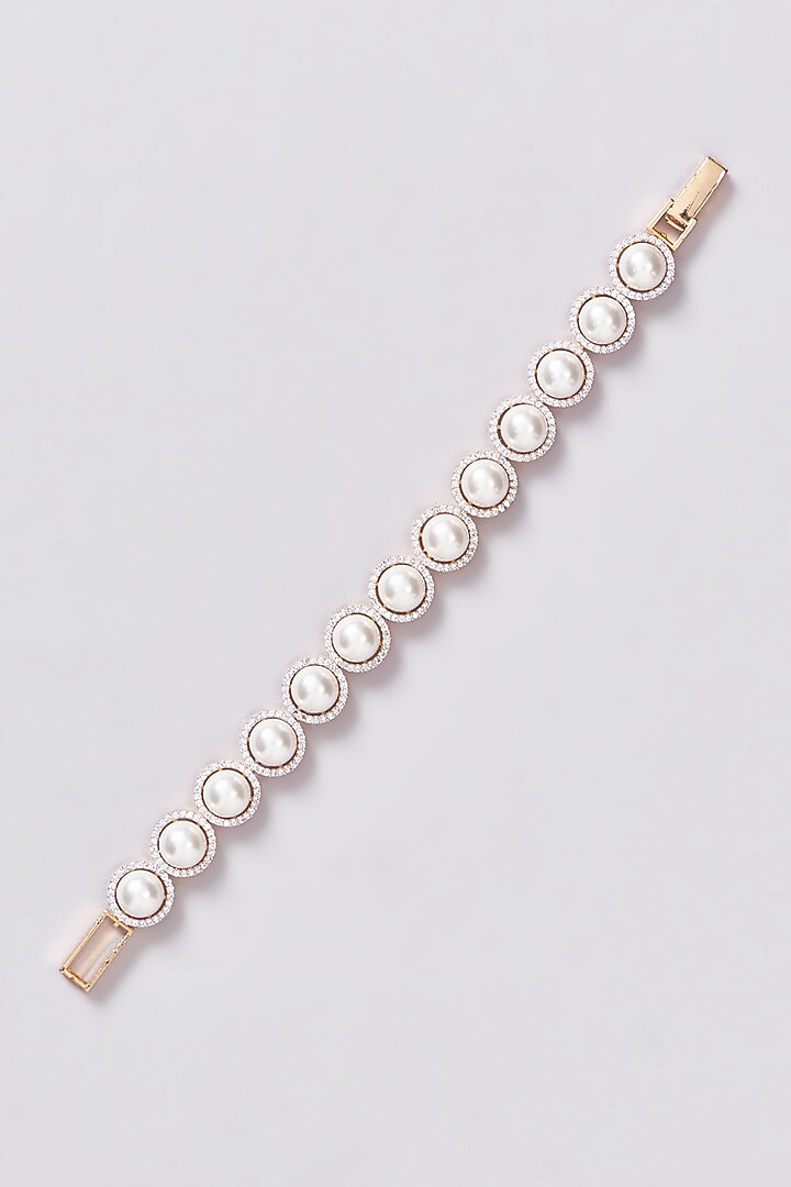 Gold Finish Zircon & Pearl Bracelet by Aster at Pernia's Pop Up Shop