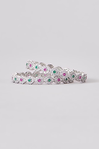 White Finish Zircon Bangles (Set Of 2) by Aster