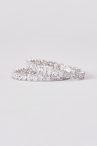White Finish Zircon Bangles (Set Of 2) by Aster