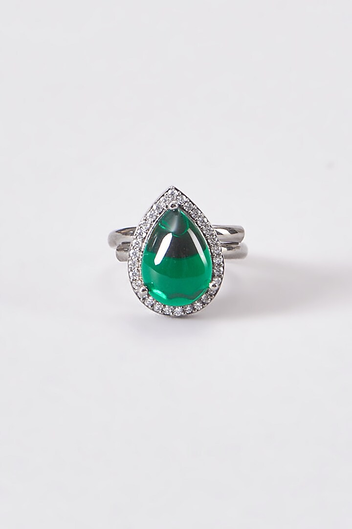 White Finish Zircon & Green Stone Ring by Aster at Pernia's Pop Up Shop