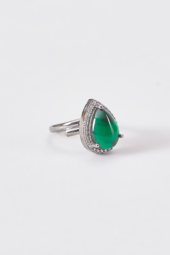 White Finish Zircon & Green Stone Ring by Aster at Pernia's Pop Up Shop