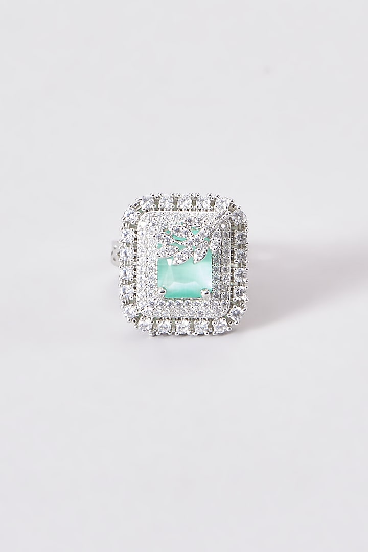 White Finish Zircon & Aqua Stone Ring by Aster at Pernia's Pop Up Shop