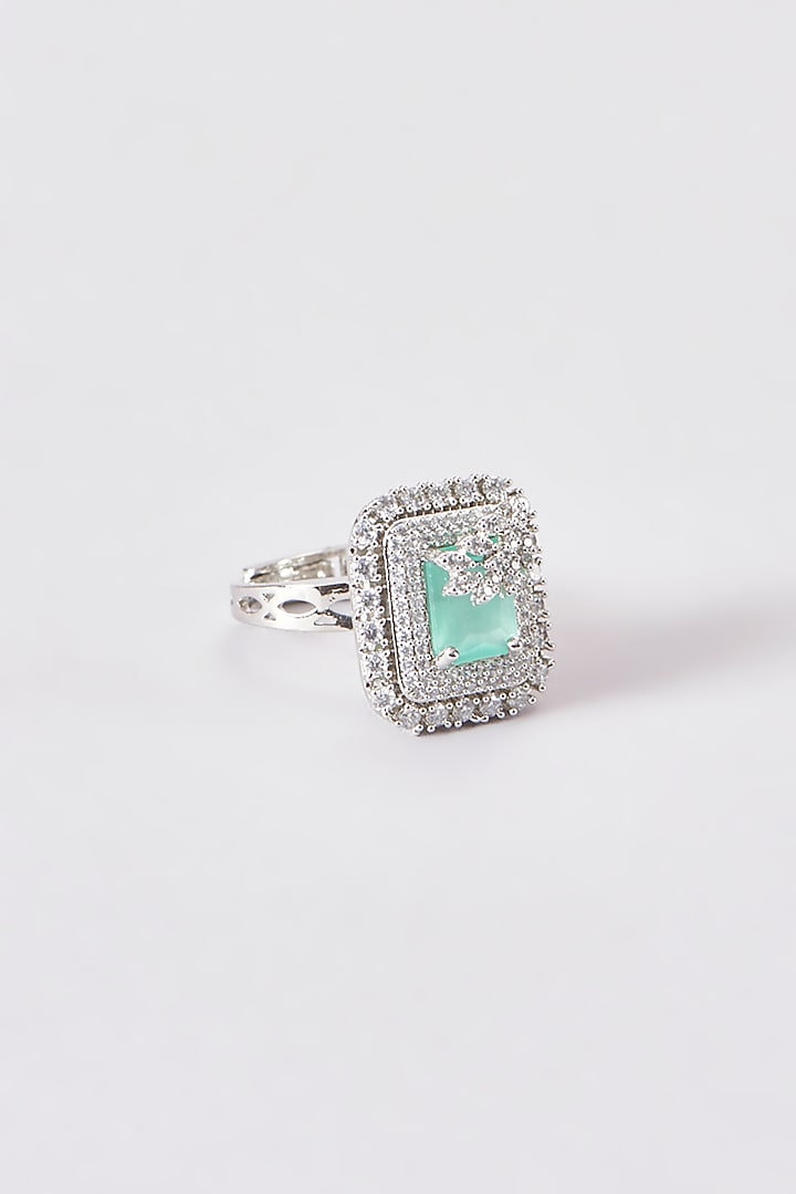 White Finish Zircon & Aqua Stone Ring by Aster at Pernia's Pop Up Shop