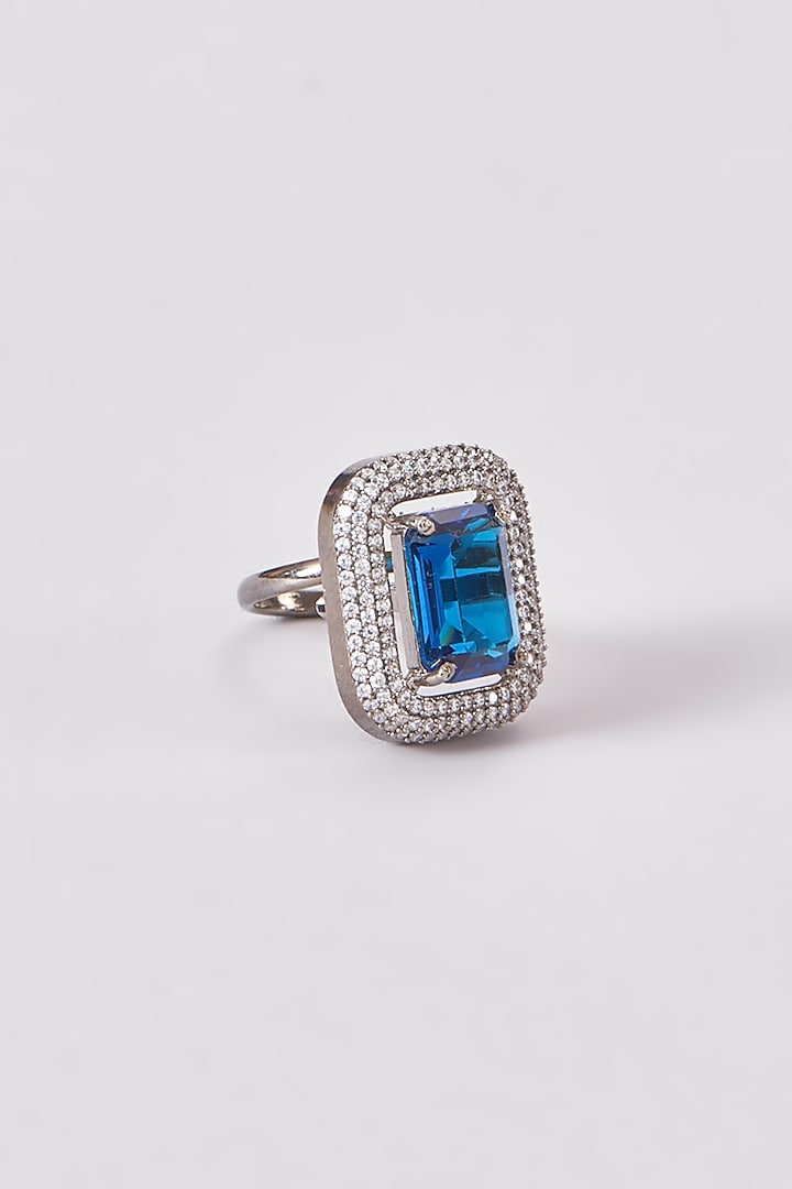 White Finish Zircon & Blue Stone Ring by Aster at Pernia's Pop Up Shop
