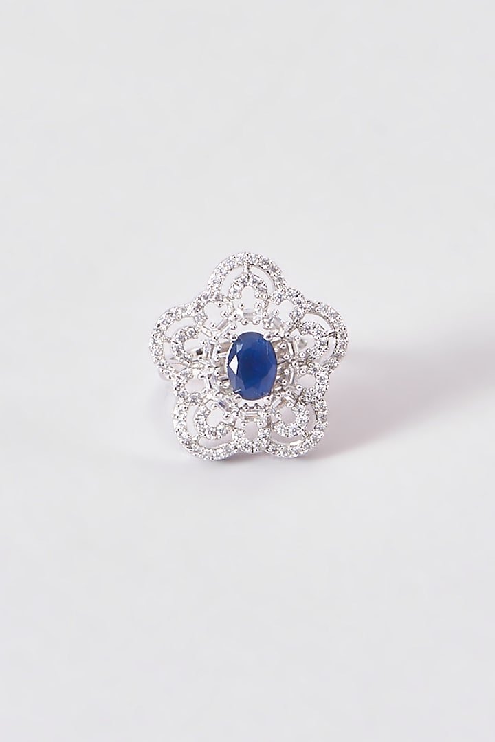 White Finish Zircon & Blue Stone Ring by Aster at Pernia's Pop Up Shop