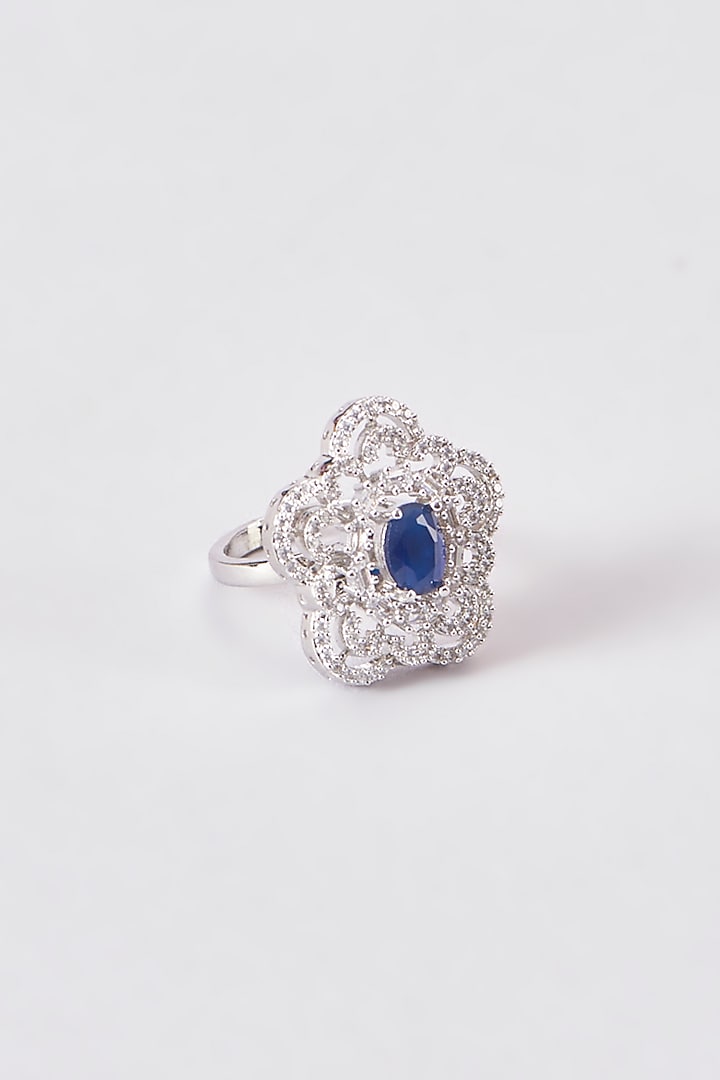 White Finish Zircon & Blue Stone Ring by Aster at Pernia's Pop Up Shop
