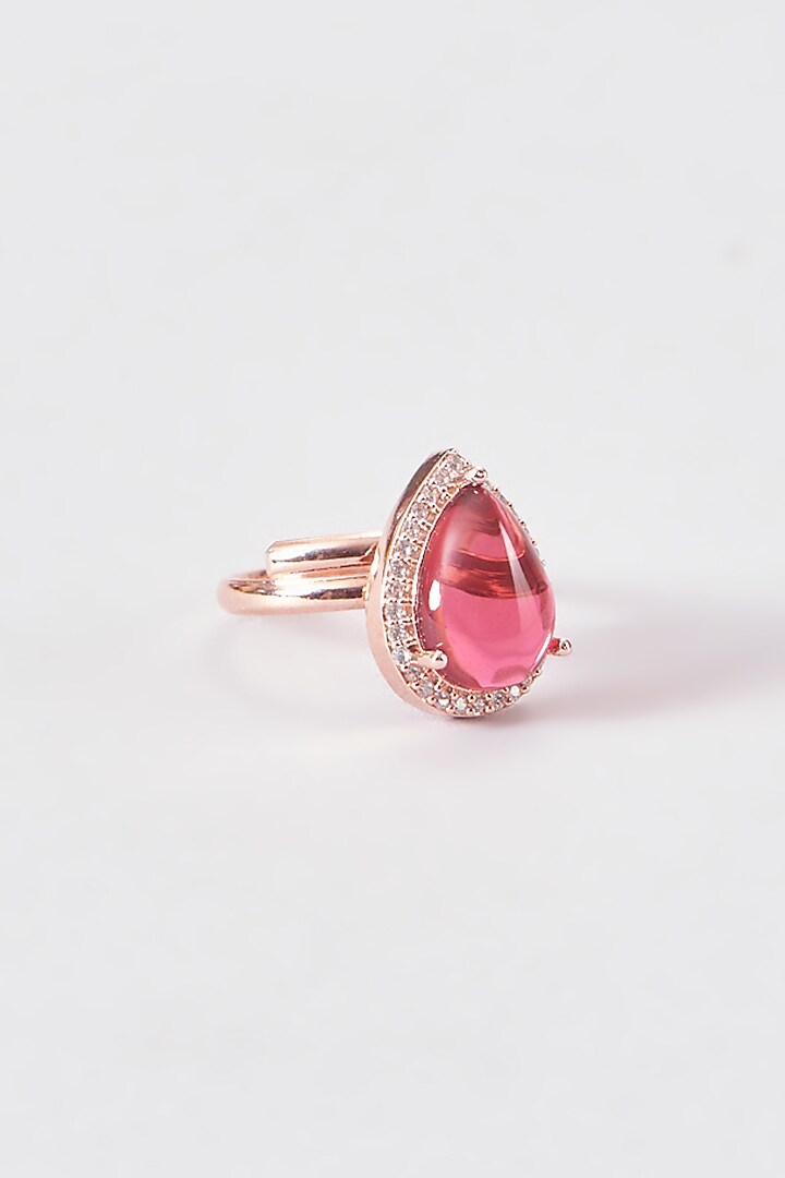 Rose Gold Finish Zircon & Red Stone Ring by Aster at Pernia's Pop Up Shop