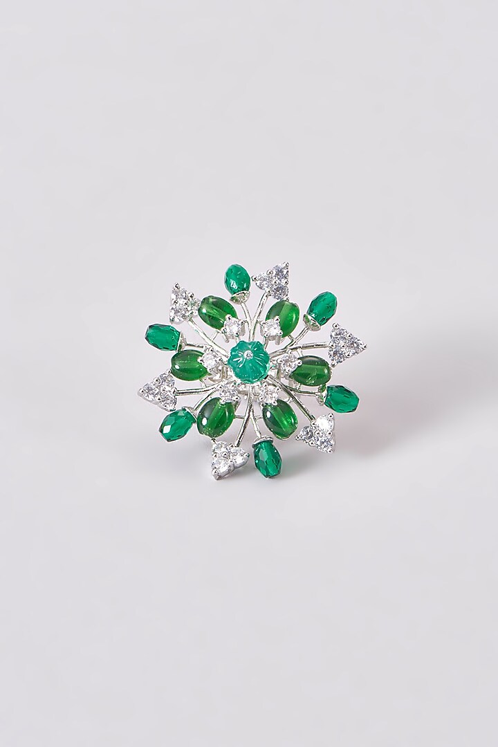 White Finish Zircon & Green Stone Ring by Aster at Pernia's Pop Up Shop