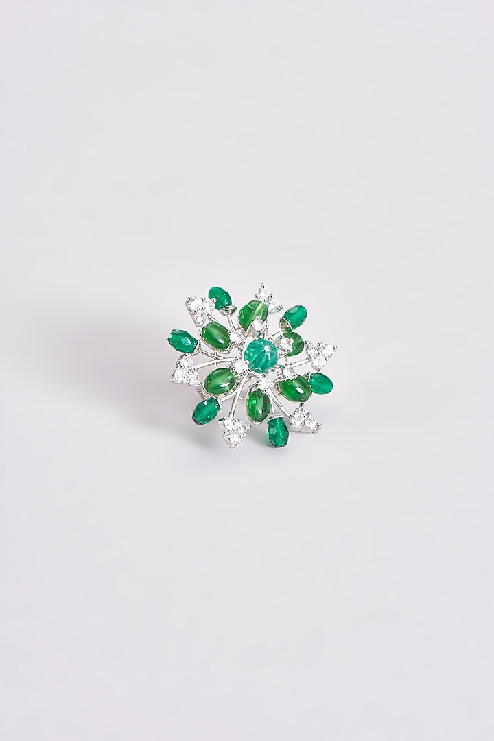 White Finish Zircon & Green Stone Ring by Aster at Pernia's Pop Up Shop
