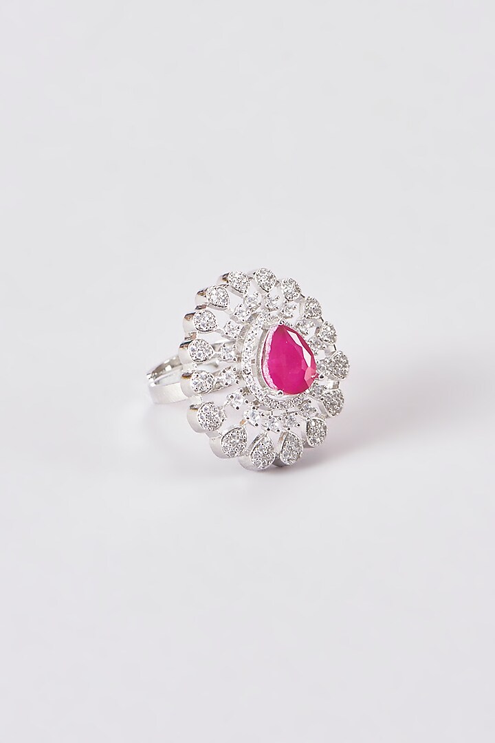 White Finish Zircon & Red Stone Ring by Aster at Pernia's Pop Up Shop