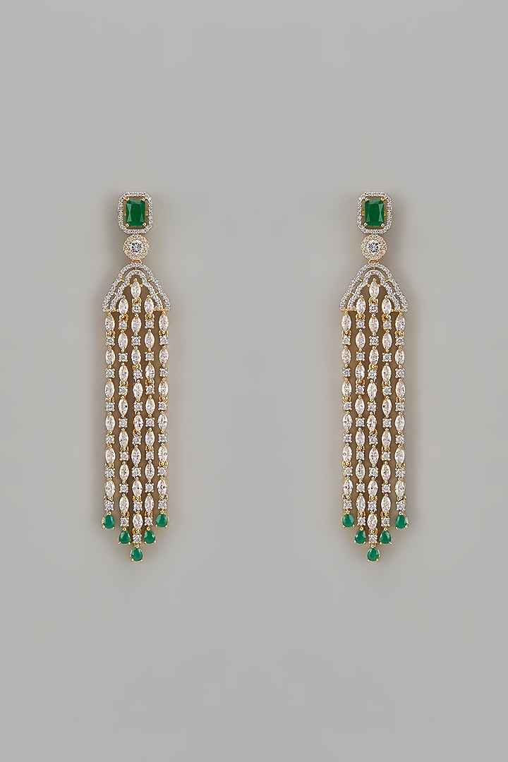 Rose Gold Finish Zircon & Green Stone Dangler Earrings by Aster at Pernia's Pop Up Shop