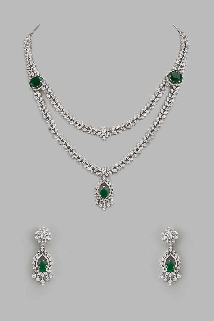White Finish Zircon Layered Necklace Set by Aster at Pernia's Pop Up Shop