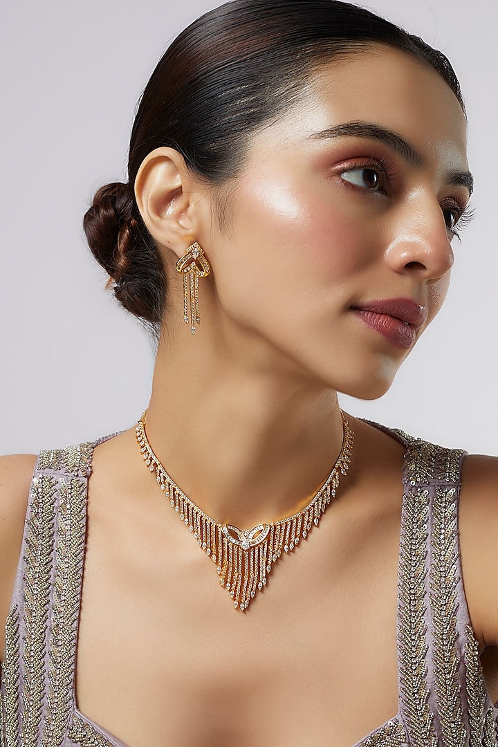 Rose Gold Finish Zircon Necklace Set by Aster