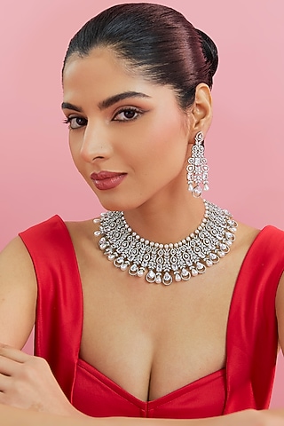 White Finish Zircon Necklace by Aster