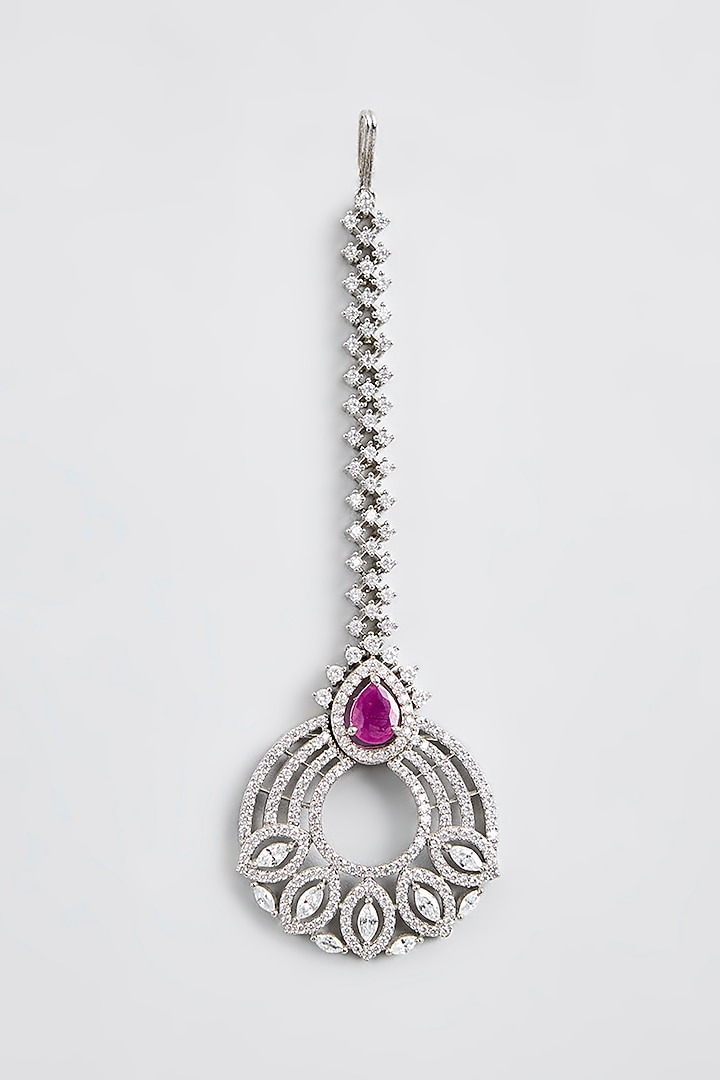 White Finish Ruby Stone Necklace With Maangtikka by Aster at Pernia's Pop Up Shop