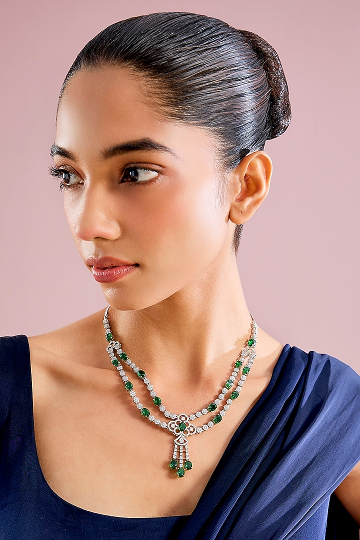 White Finish Emerald Stone Necklace Set by Aster at Pernia's Pop Up Shop