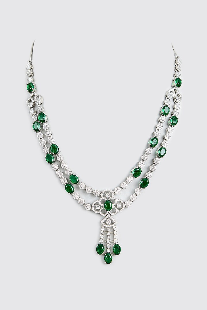 White Finish Emerald Stone Necklace Set by Aster at Pernia's Pop Up Shop