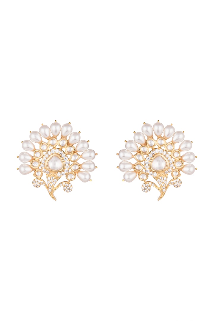 Gold Finish Faux Kundan, Pearl & Diamond Earrings by Aster at Pernia's Pop Up Shop