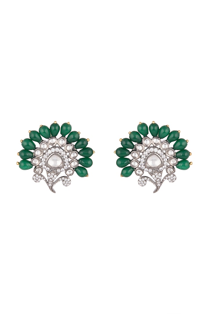 White Finish Green Bead & Faux Kundan Earrings Design by Aster at ...