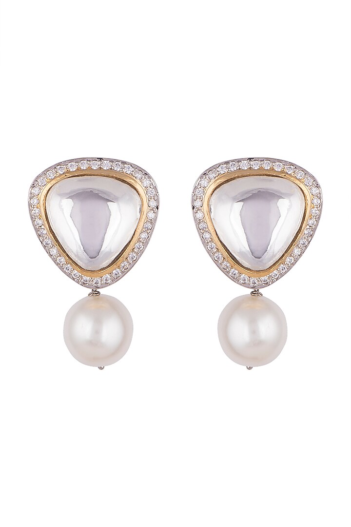 Gold Finish Faux Diamond & Kundan Stud Earrings by Aster at Pernia's Pop Up Shop