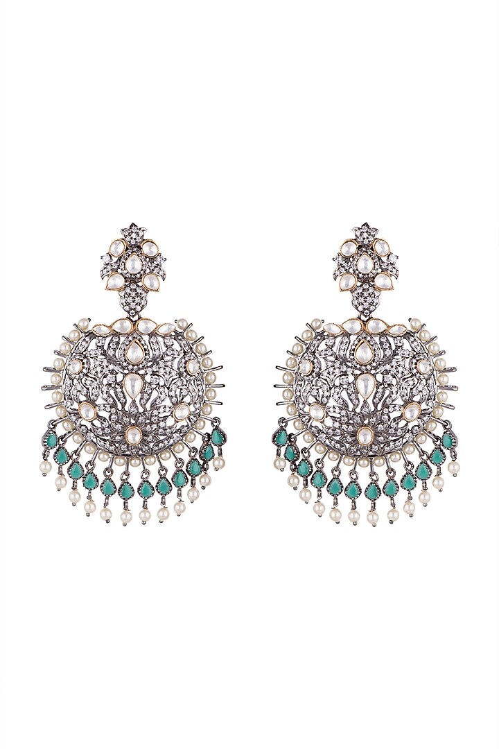 Black Rhodium Finish Green Stones Antique Earrings by Aster at Pernia's Pop Up Shop