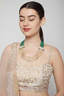 Gold Finish Green Beaded Mala Necklace by Aster-JEWELLERY ON DISCOUNT