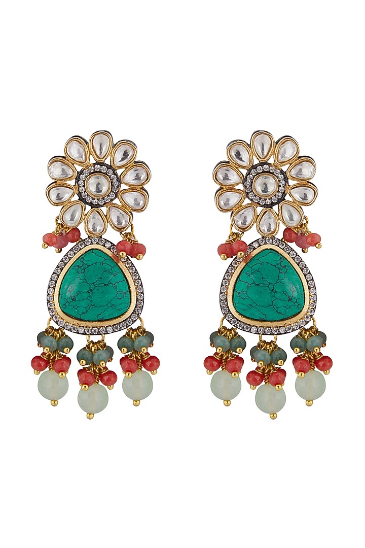 Gold Finish Turquoise Stone Necklace Set by Aster at Pernia's Pop Up Shop