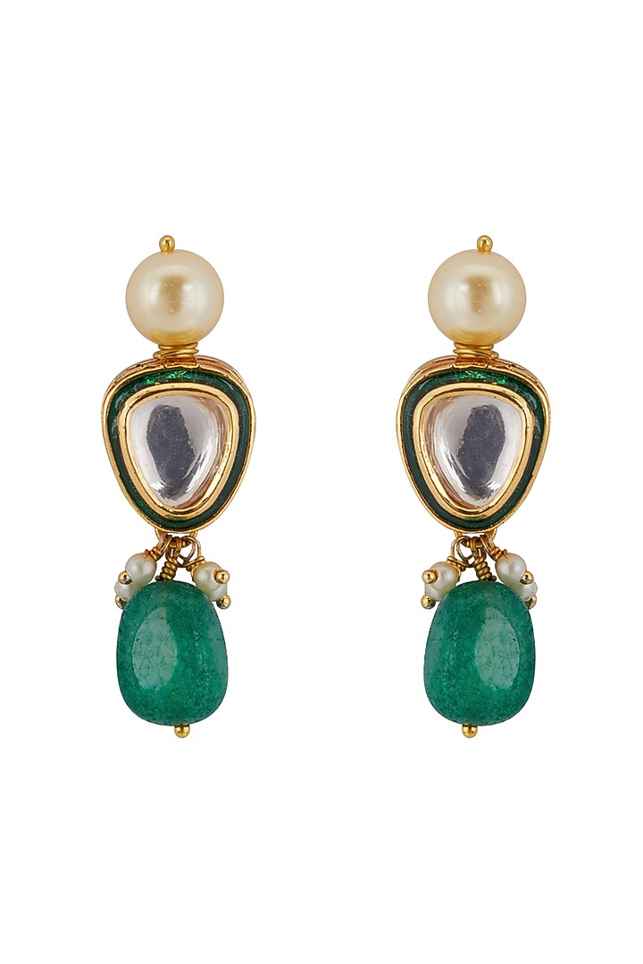 Gold Finish Necklace Set With Green Drops by Aster at Pernia's Pop Up Shop