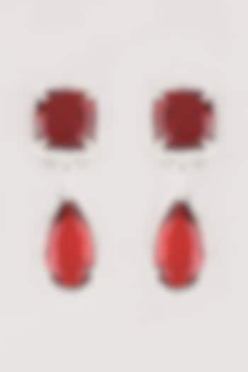White Finish Red Stone Earrings by Aster