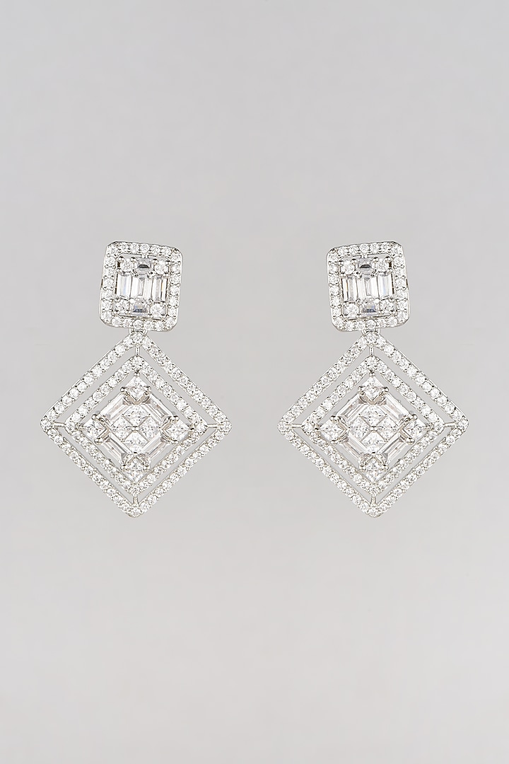 White Finish Faux Diamond Earrings by Aster at Pernia's Pop Up Shop