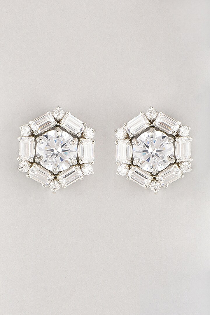 White Finish Faux Diamond Stud Earrings by Aster at Pernia's Pop Up Shop