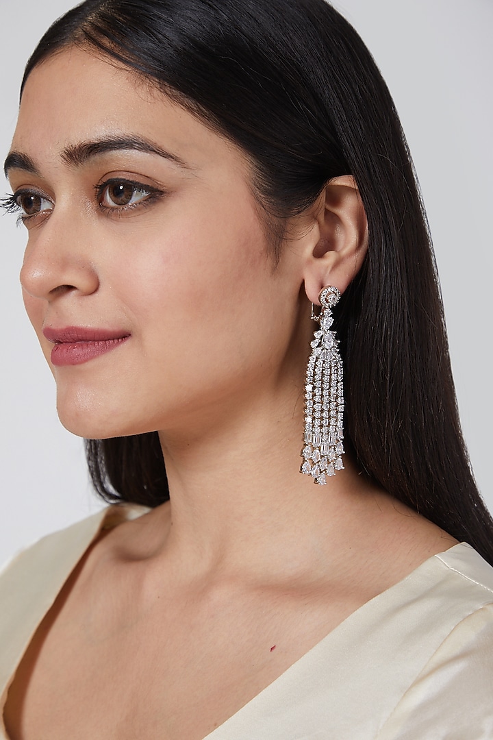 White Finish Zircon Earrings by Aster at Pernia's Pop Up Shop