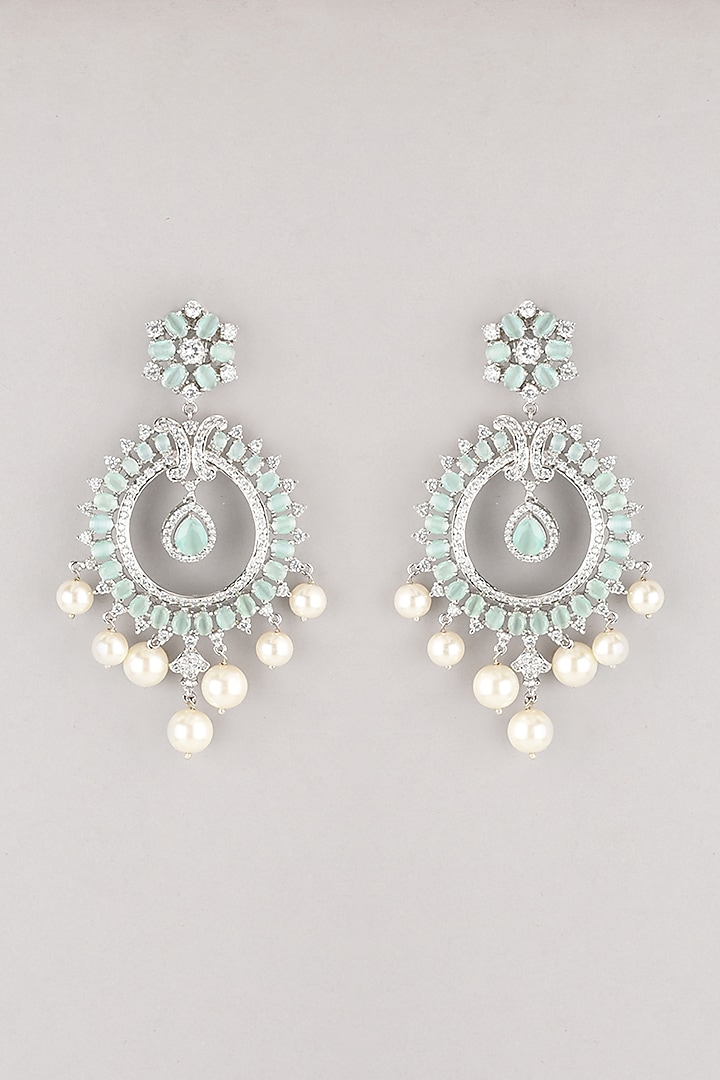 White Finish Blue Stone Earrings by Aster at Pernia's Pop Up Shop