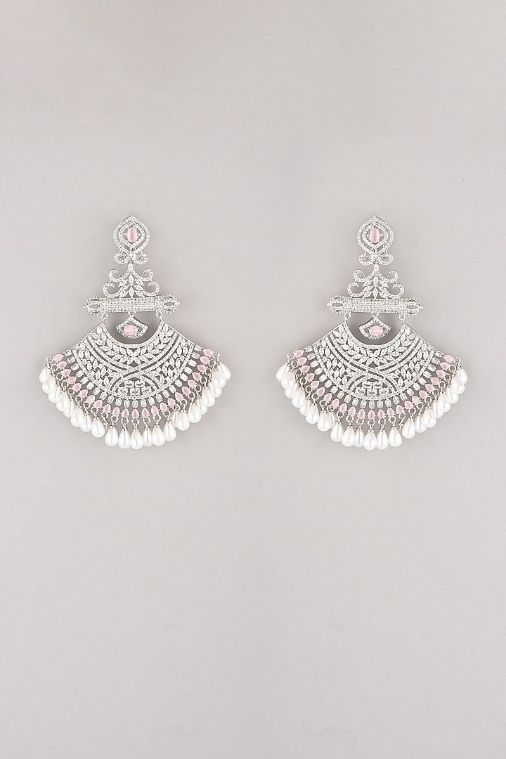 White Finish Pink Faux Diamond Earrings by Aster at Pernia's Pop Up Shop