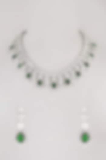White Finish Green Stone Necklace Set by Aster